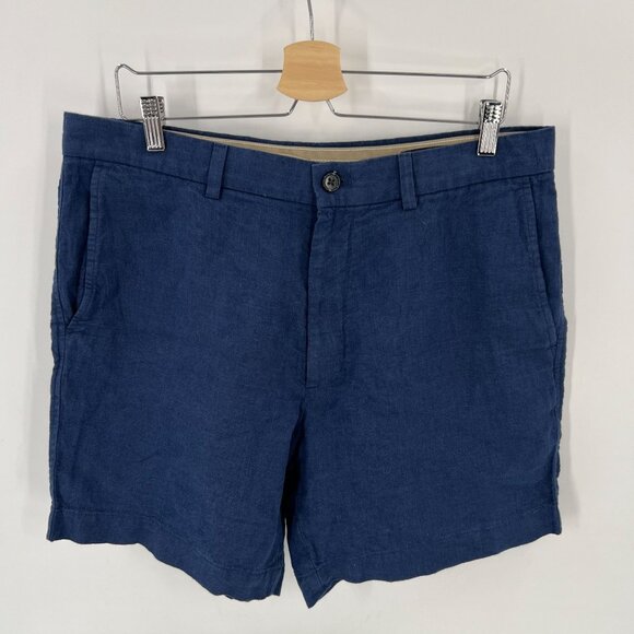Banana Republic Men 34 Blue Linen Shorts Casual Flat Front Coastal Resort - Picture 1 of 11